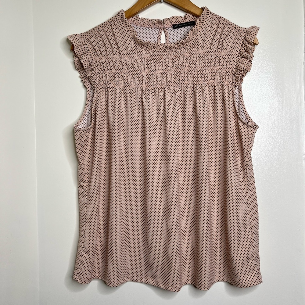 Adrianna Papell Micro dot Blouse Top ruffles smocked No Size Tag (Approx Large)